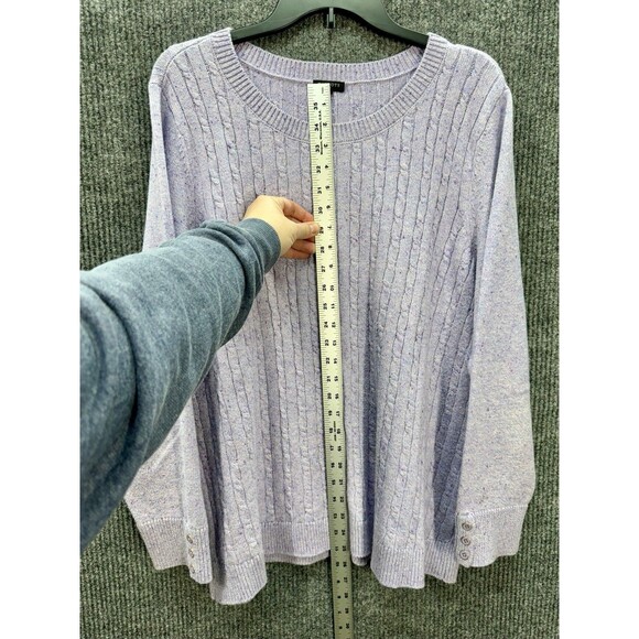 Talbots Cable Knit Tweed Sweater Top Womens 2X Soft Purple Button Cuff Crewneck - Picture 6 of 8